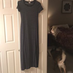 Long navy with white strips dress.